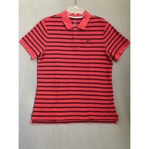 Nike Polo Shirt Mens Large Red Black Striped‎ Cotton Rugby Preppy GOLF